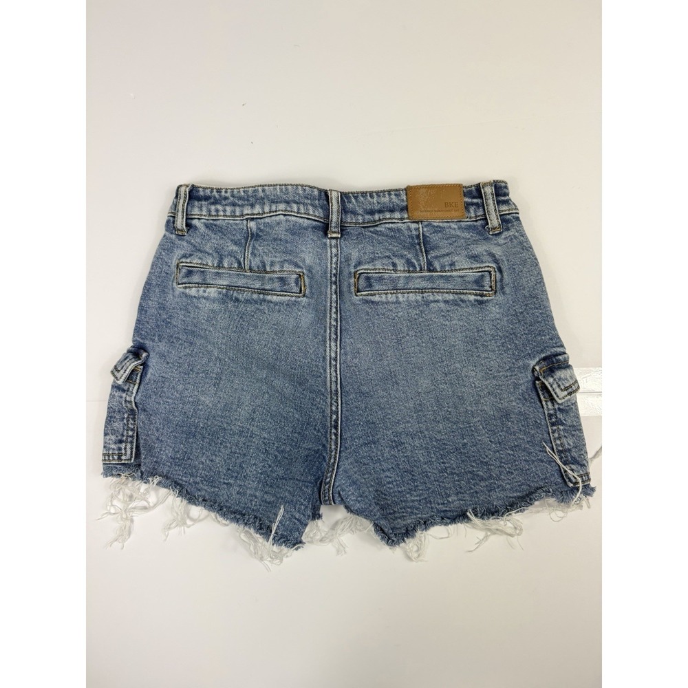 BKE Billie Cargo Denim Shorts Womens Size 27 Light Wash Stretch Frayed Hem - Picture 5 of 10